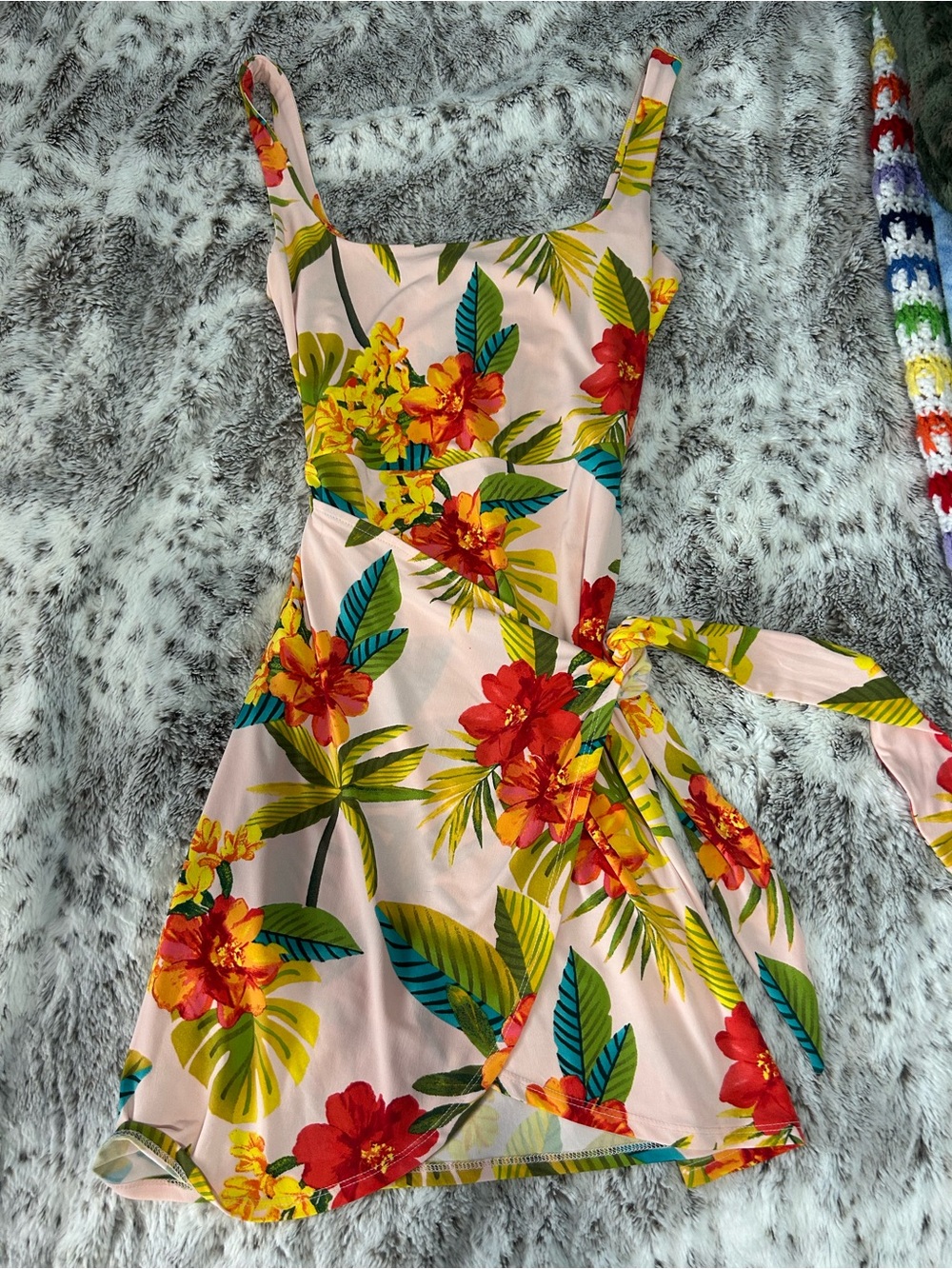 Bar III Pink Tropical Floral Wrap Dress